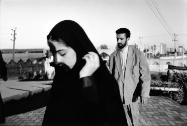  Modesty requires women to look down as sign of respect. Looking up at someone means revealing him a bit and not forgetting him anymore. Iran, Bandar Abbas University. 